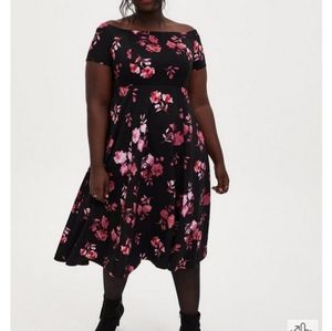 NWT Torrid Floral Midi Off Shoulder Skater Dress